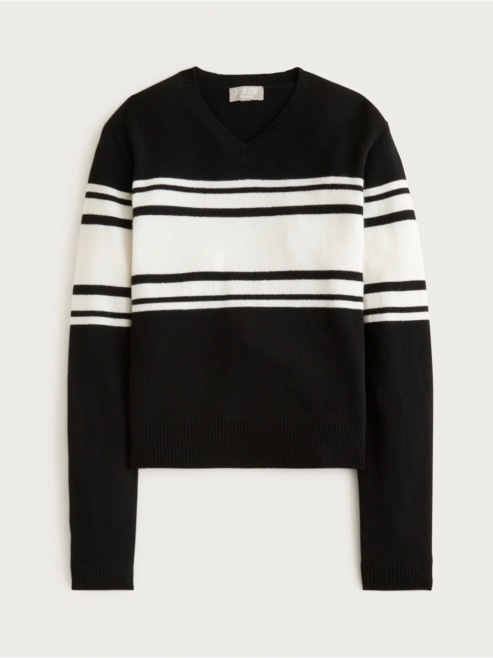 J. Crew Cashmere high V-neck sweater in stripe Black and White Size XS